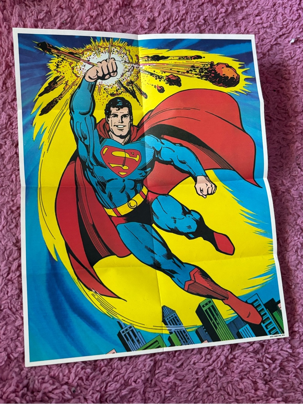 1979 SUPERMAN Punching Meterorite Post Cereal 11x14" Poster Prize FN+ 6.5